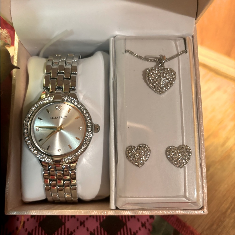 Ellen Tracy Watch, Necklace and earring set.